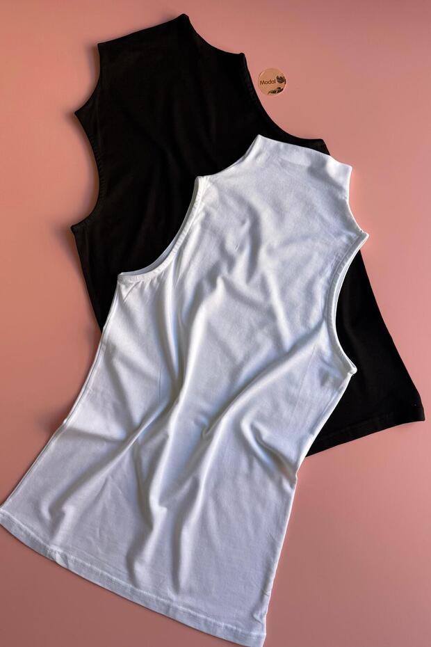 Women's Seamless | 2-Pack Turtleneck Black and White Color Modal Fabric Sleeveless Undershirt-Blouse