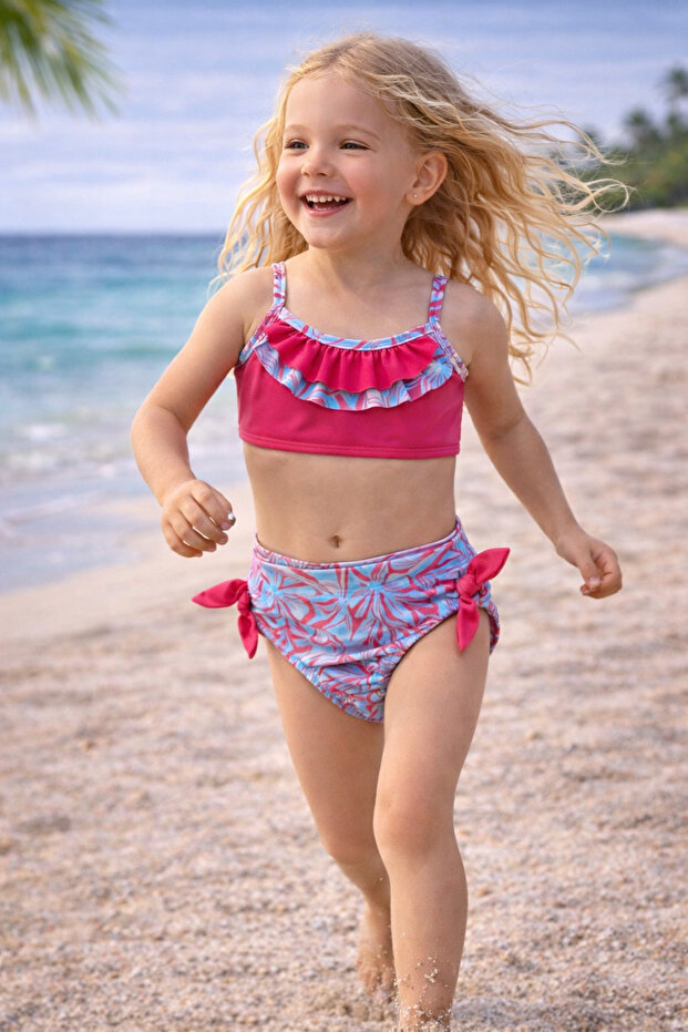Girls' Two-Piece Bikini Ruffle Patterned Summer Sea Beach Bikini 3-7 Years Sea Pool Beach Wear 3-7