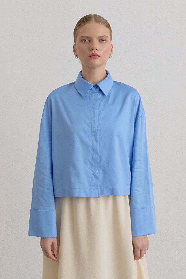 Cotton Crop Basic Shirt Blue - 2