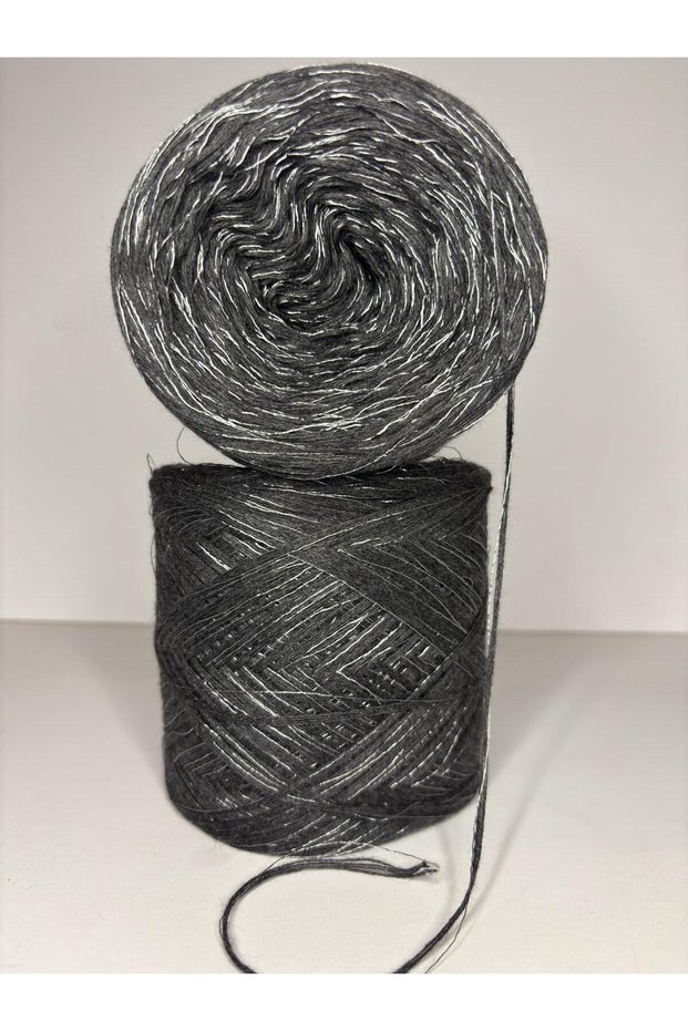 Anthracite Gray Italian Mercerized Viscose, Silver Glitter (5 Layers of Yarn) (Summer, Seasonal) Knitting Yarn 200Gr