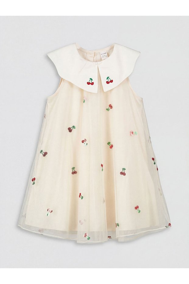 Ecru Baby Collar Embroidered Girls' Princess Dress