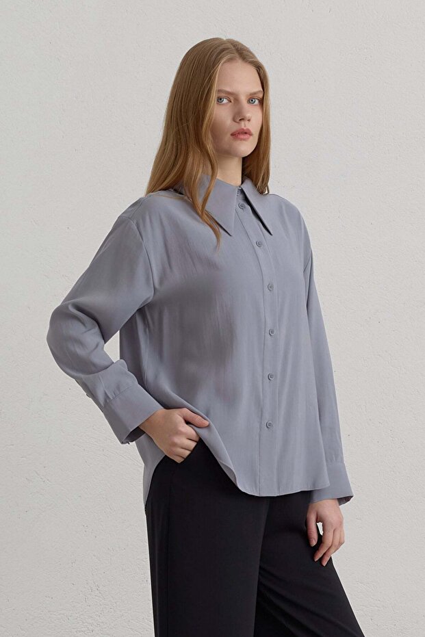 Low Sleeve Basic Modal Shirt Gray - 2