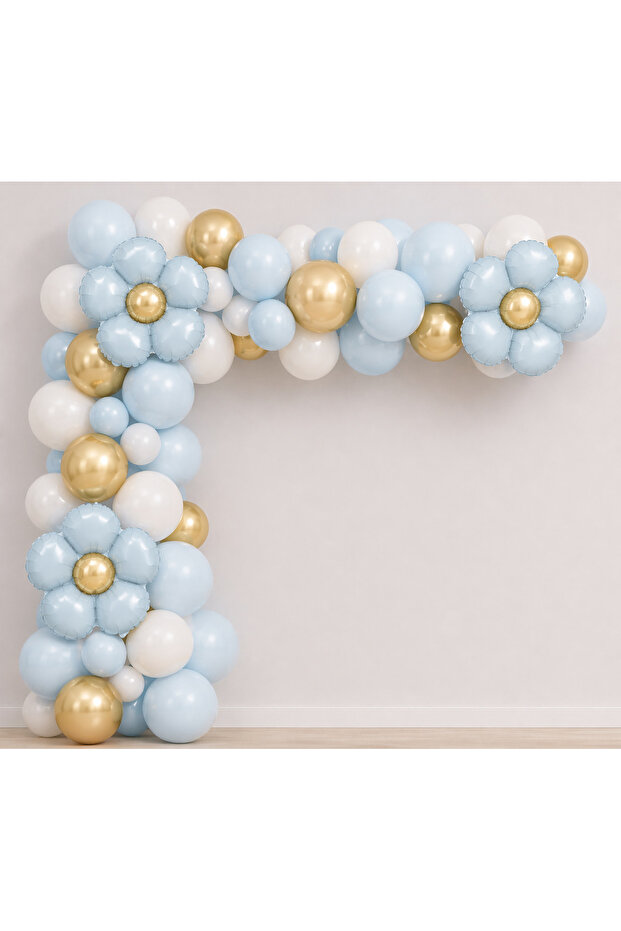 Premium Daisy Themed Pastel Blue Balloon Chain