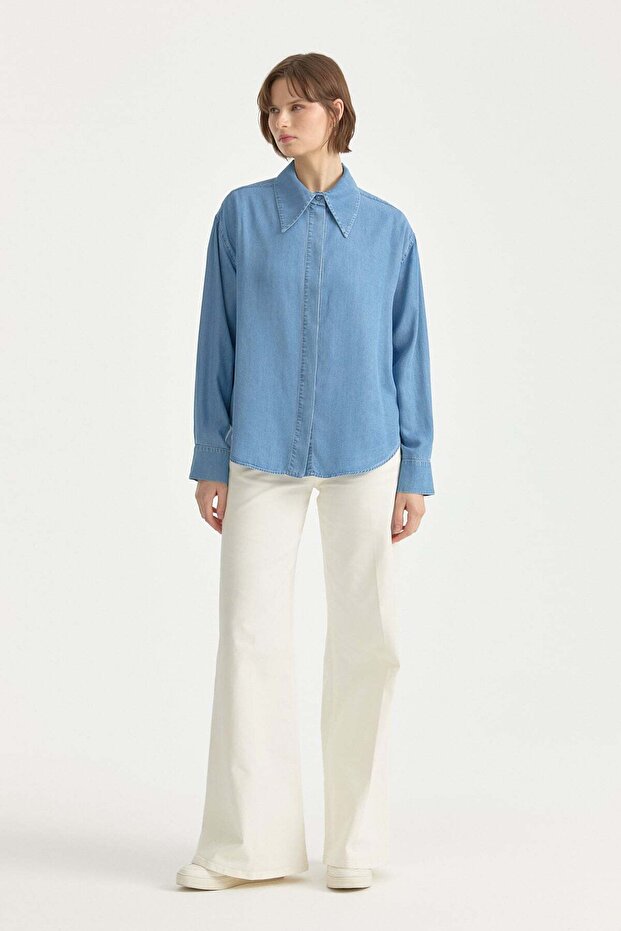 Pointed Collar Lyocell Shirt Ice