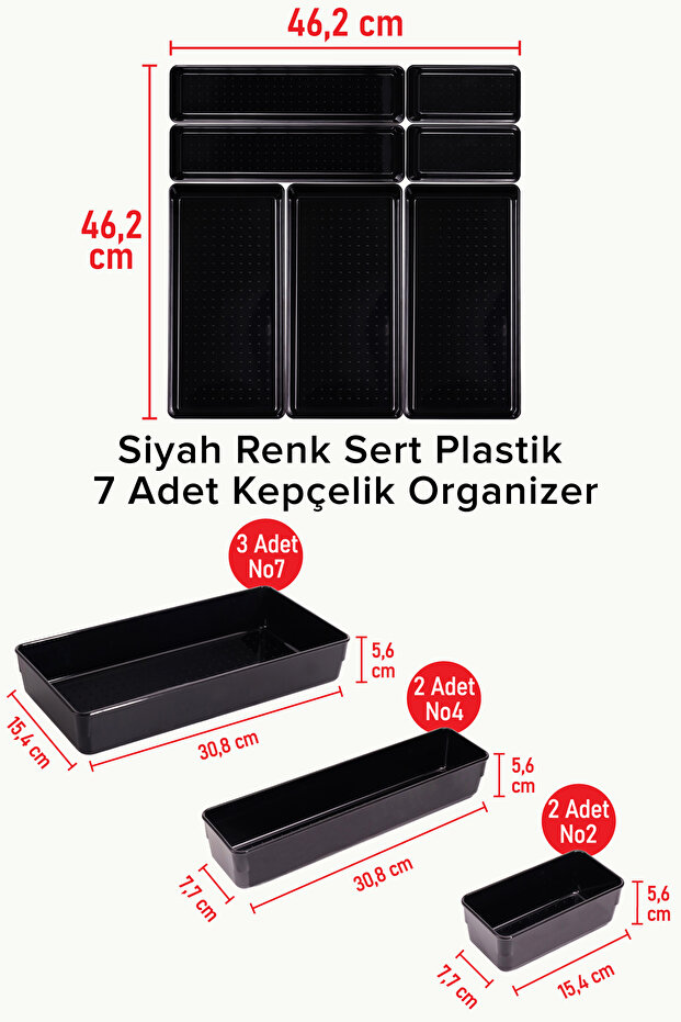 Glossy Black (Piano Black) Set of 7 Modular Drawer Organizers