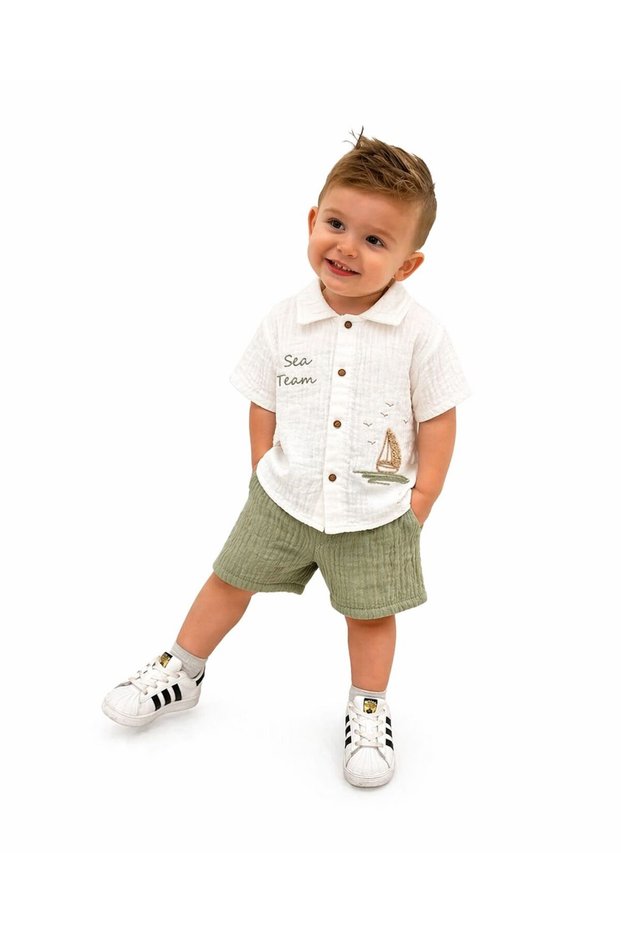 Baby Boy Embroidered Shirt and Shorts Muslin Set of 2