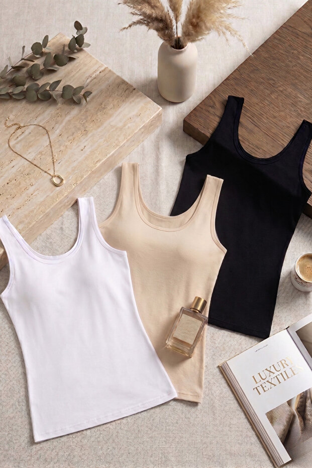 Women's 3-Piece Cotton & Modal Thick Strap Tank Top – Soft Textured & Breathable, Flexible Everyday Wear