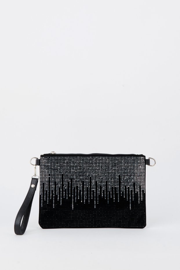 Women's City Silhouette Silver Stone Suede Portfolio Handbag and Clutch Bag with Ankle Strap and Chain Strap