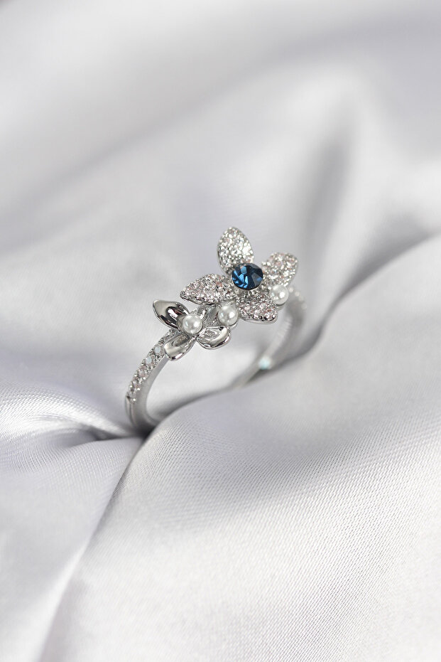 Silver Rk Flower Model Zircon Stone Women's Ring