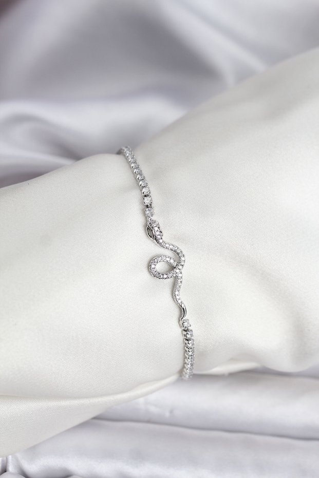 Snake Model Zircon Stone Silver Color Brass Waterway Women's Bracelet