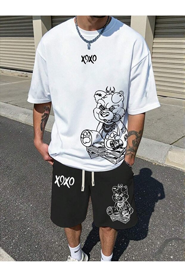 - Tshirt and Shorts Set, Lace-Up Printed