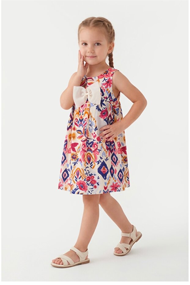 Strap Bow Woven Girl's Dress