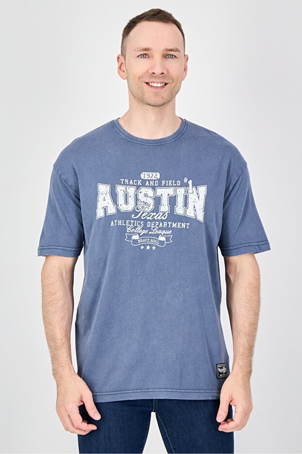 Men Crew Neck Plain Short Sleeve T-Shirt, Ash Navy