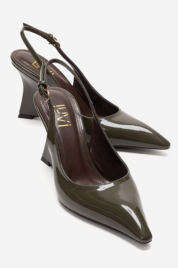 Felon Khaki Patent Leather Women's Wedge Heeled Shoes