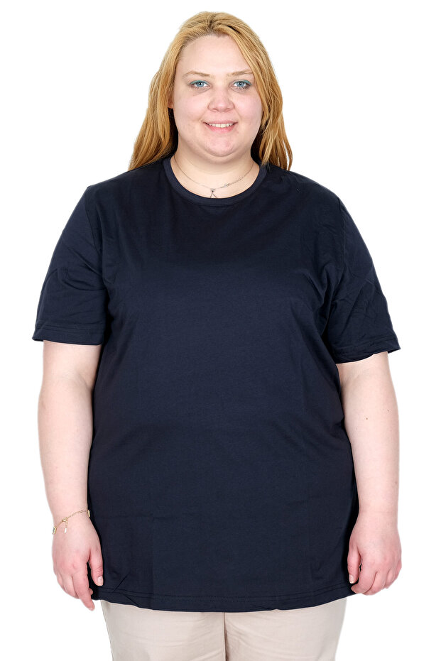 Real Plus Size Women's Basic T-Shirt 100% Cotton Combed 20031 Dark Blue
