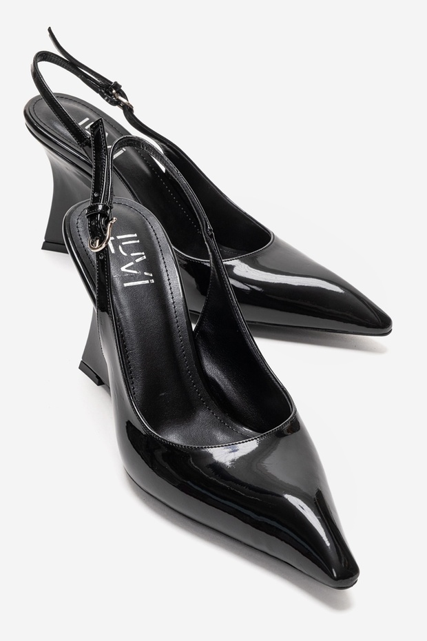 Felon Black Patent Leather Women's Wedge Heeled Shoes