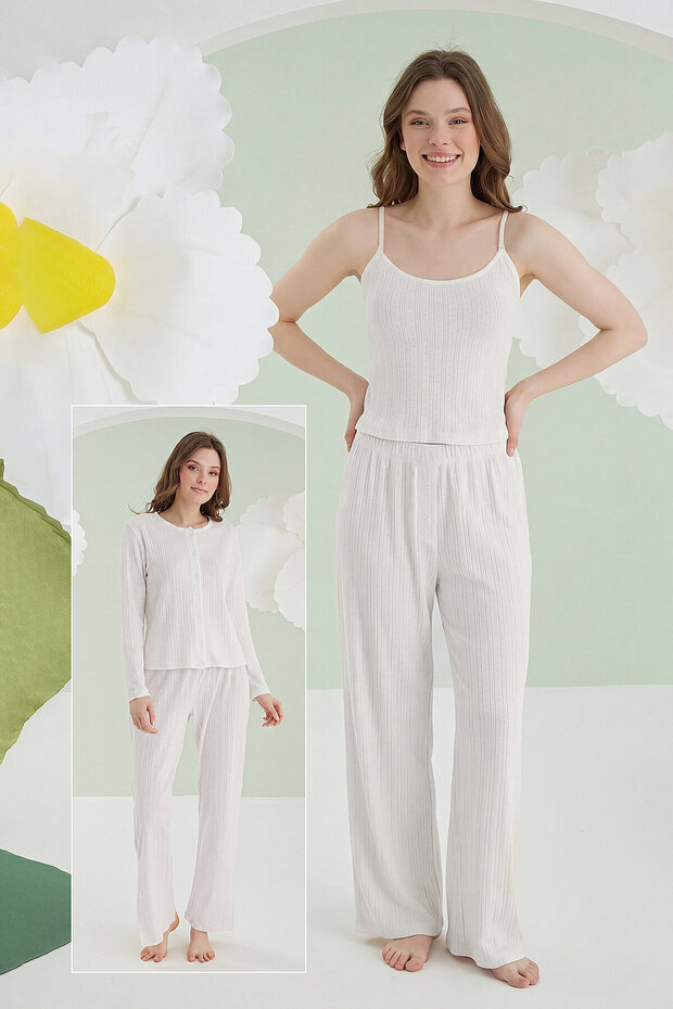 Ecru Loungewear Pintel 3-Piece Pajama Set