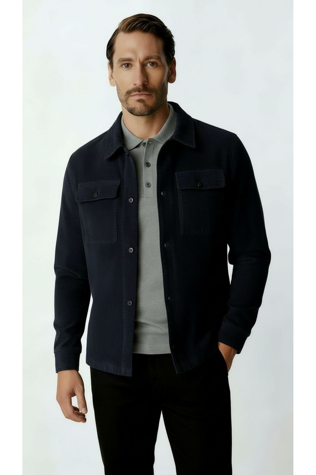 Navy Blue Velvet Men's Coat – Modern Lightweight Seasonal Coat