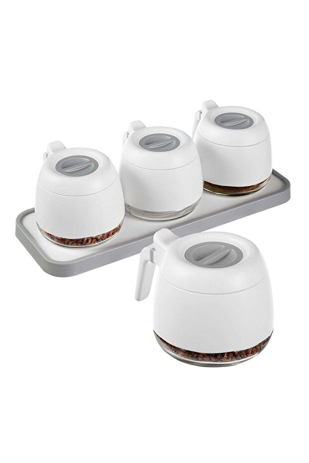 3-Piece Condiment Jars,280ml,Airtight,Spoon Lids,for Salt,Sugar,Seasoning