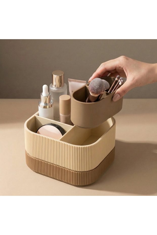 Duo Stack Cube Oval Organizer – 2-Tier Desktop, Makeup, and Bathroom Organizer