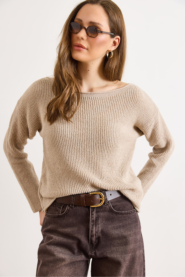 Women's Stone Boat Neck Seasonal Knitwear Blouse Blz-19003252