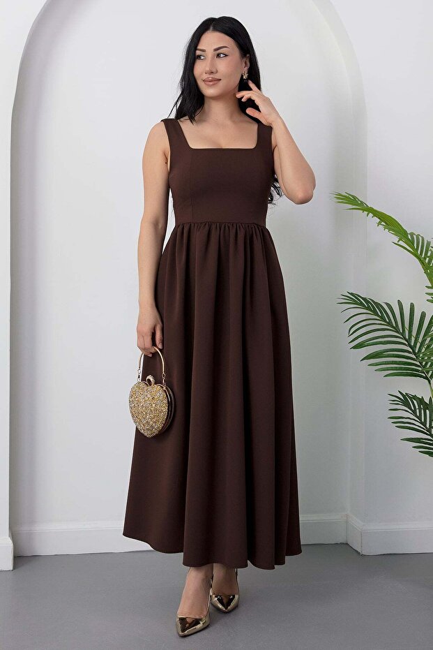 Square Neckline Back Bow Detailed Dress Dks1430