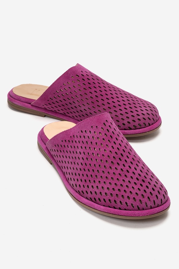 Melara Fuchsia Suede Genuine Leather Perforated Closed-Front Women's Slippers