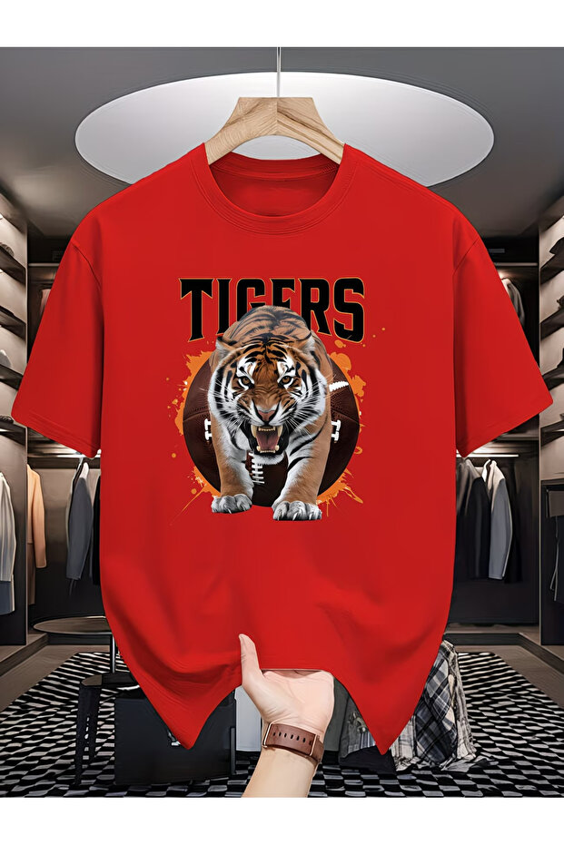 Tigers Printed Oversize Cotton Crew Neck T-Shirt Tshirt