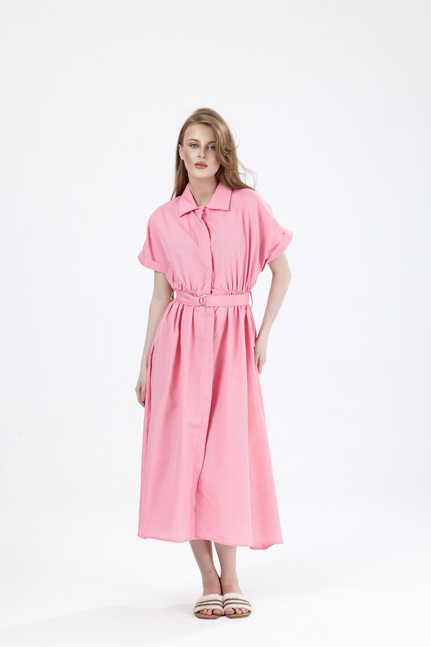 Bel Rubber Detail Belted Long Relaxed Cut Dress # El5599