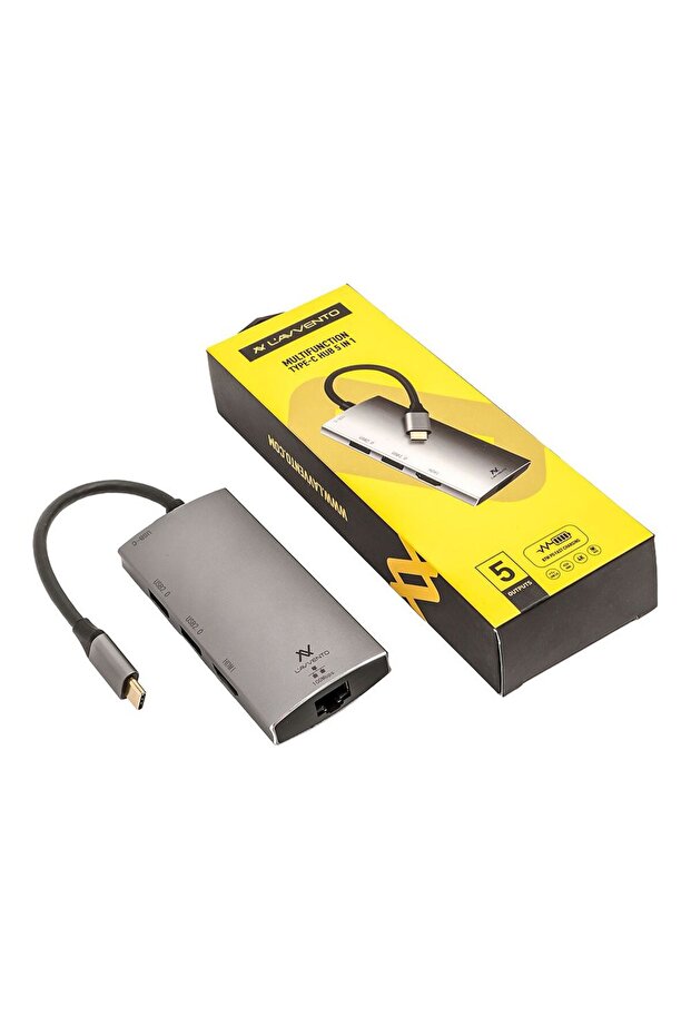 موزع منافذ L'avvento Type-C 5 في 1، 3 منافذ USB 3.0، منفذ HDMI بدقة 4K، مخرج طاقة 87 واط