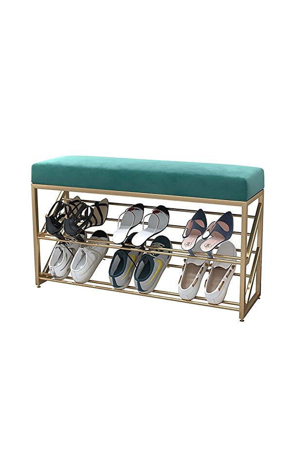 2-Tier Shoe Storage Bench with Seat,Mesh Shelves,Sturdy Metal Frame for Entryway,Hallway