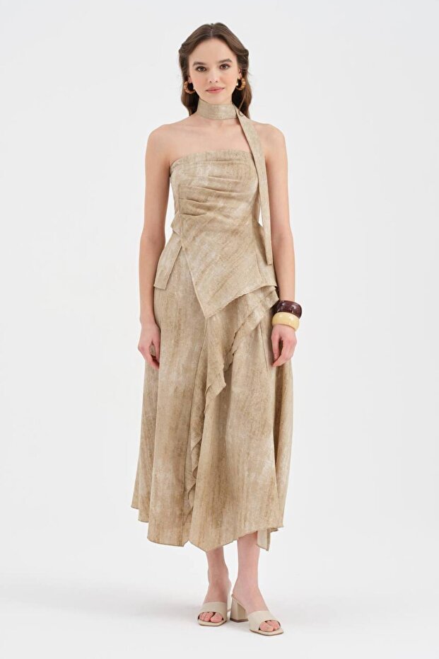 Women's Three-Piece Scarf Detailed Top and Bottom Design Skirt Set