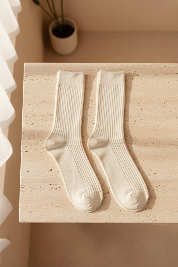 Unisex Basic Beige Socks - 4