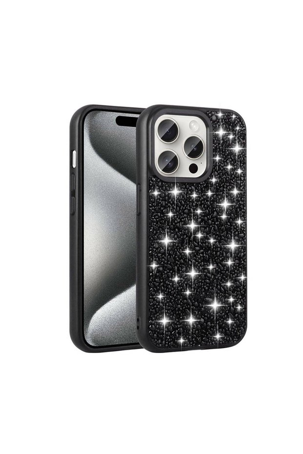 iPhone 15 Pro Compatible Shiny Stone Design Brsa Linea Case-Black