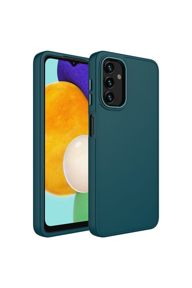 Galaxy A04S Case Silicone Brsa Luna Cover with Metal Frame and Button Design - Dark Green