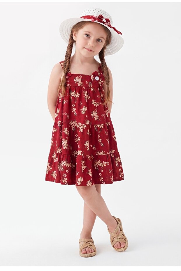 Girls' Dress with Straps, Hat and Bow