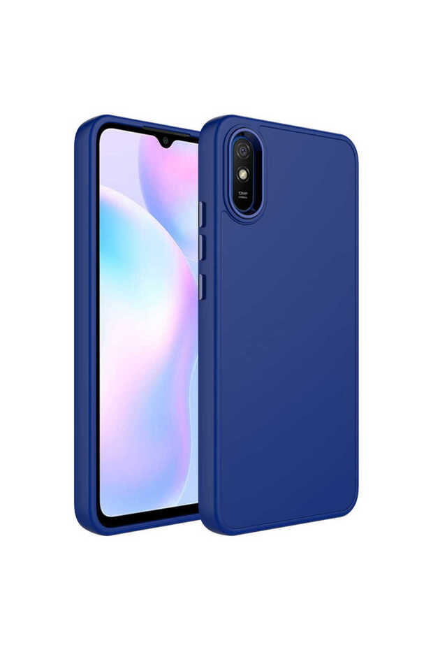Redmi 9A Case Silicone Brsa Luna Cover with Metal Frame and Button Design - Navy Blue