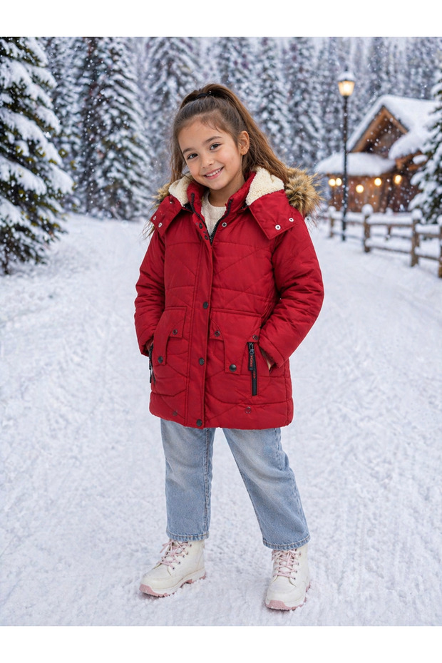 Girl's Inflatable Plush Fluffy Hooded Warm Coat