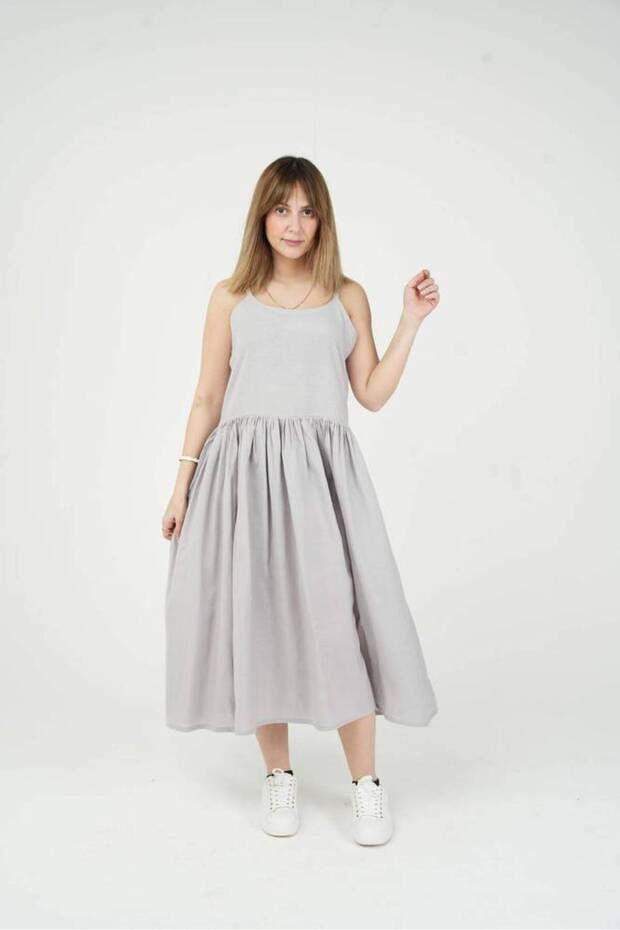 Light Grey Linen Sling Dress - M