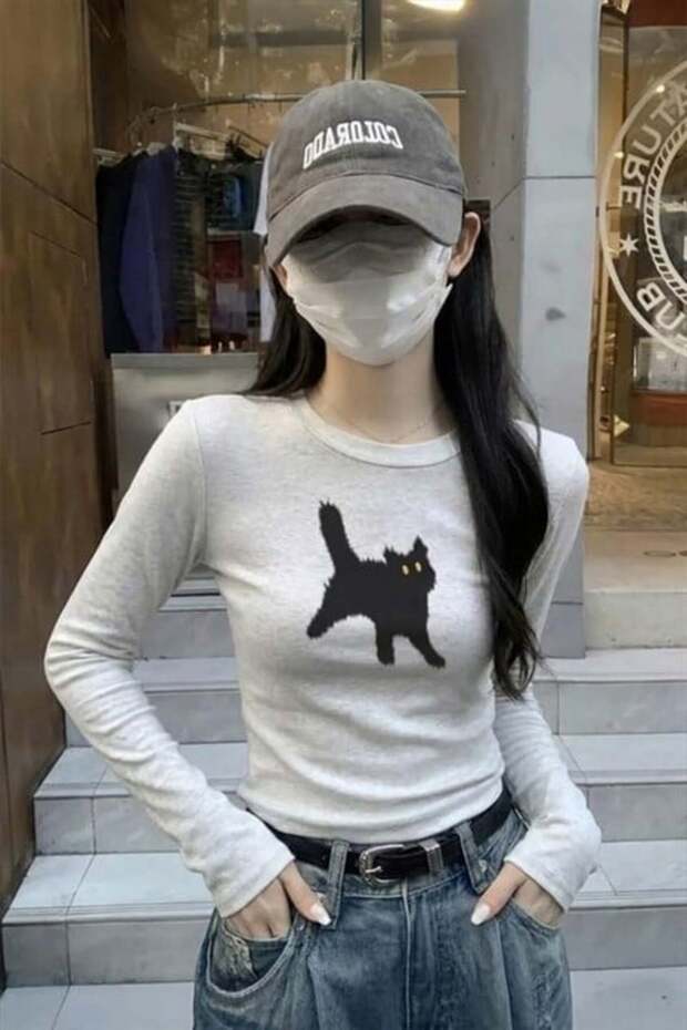Kar Melanj Paint Crew Neck Street Y2K Long Sleeve Crop