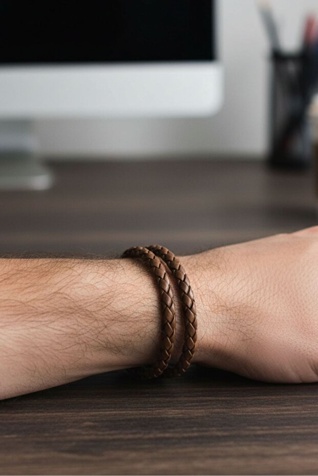 - Ali 7128 8684 Handmade Faux Leather Double Tube Knitted Bracelet