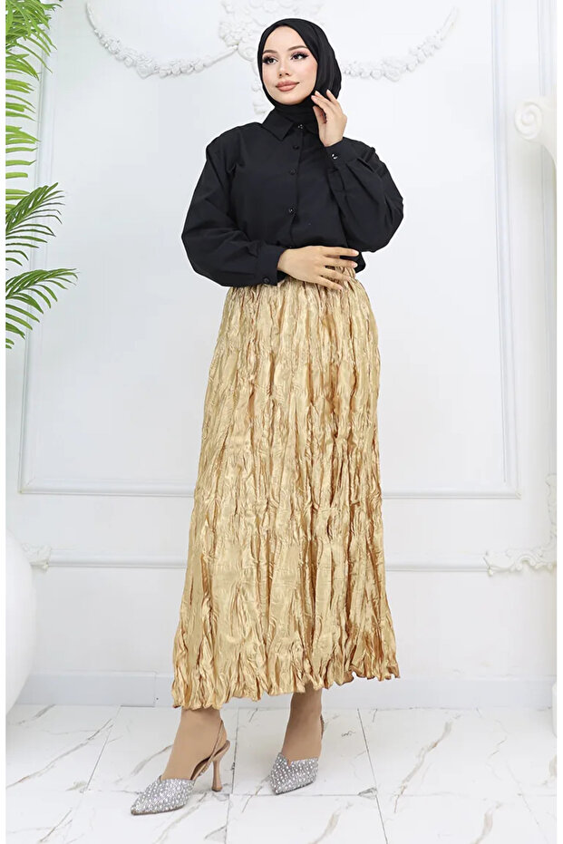 Elastic waist satin skirt 0048-07 yellow