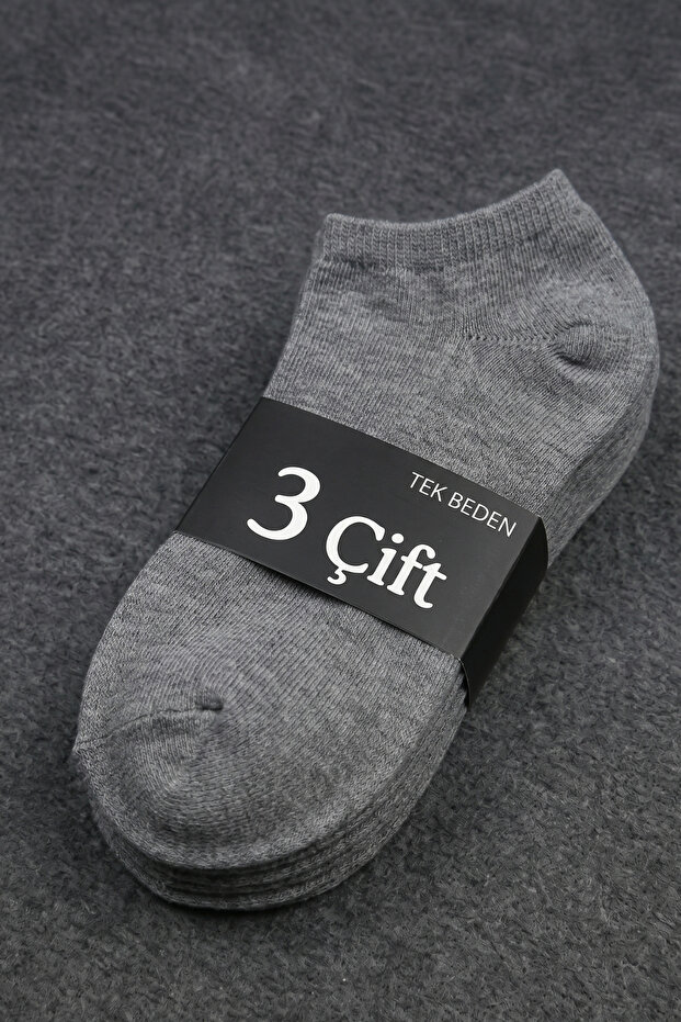 Pack of 3 Unisex Cotton Gray Bootie Socks - Non-Sweat and Non-Marking Bootie Socks