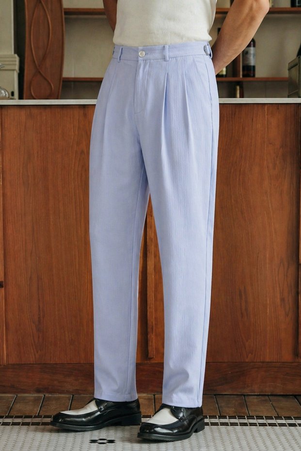 Men's Pleated Old Money Classic Fabric Trousers Comfortable Fit Summer Wear