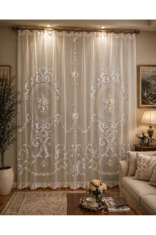 Gray Appliqued Avant-Garde Tulle Curtain (Dimensions Width X Length)