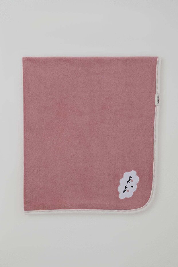 Newborn Baby Blanket Velvet Sleepy Cloud Embroidered Standard, Dried Rose