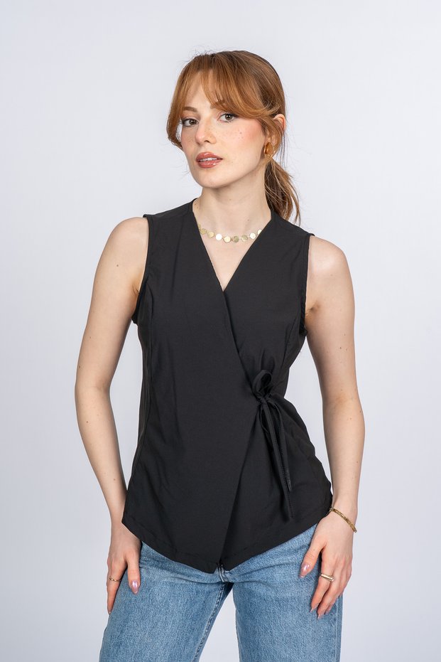 Women's Summer Black Carina Double Breasted Parachute Fabric Vest Stylish Daily Comfortable 9142