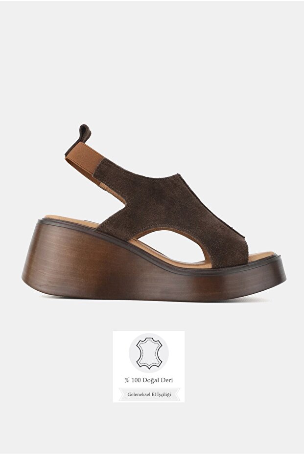 Women's Brown Suede Genuine Leather Daily Platform Heel Sandals