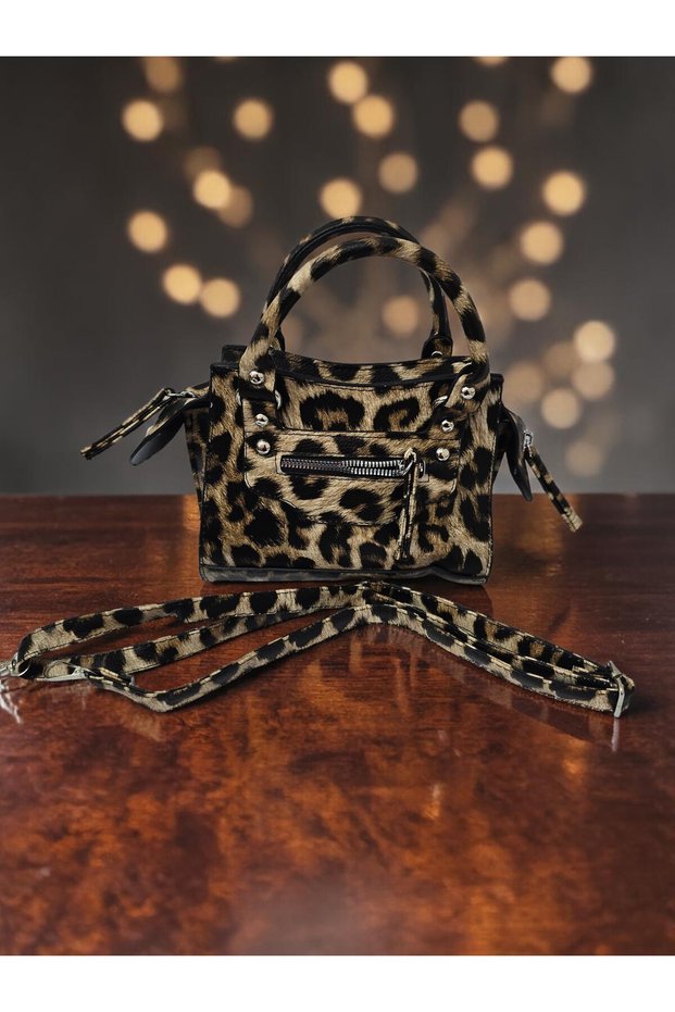 Mini Leopard Patterned Faux Leather Shoulder and Crossbody Small Handbag