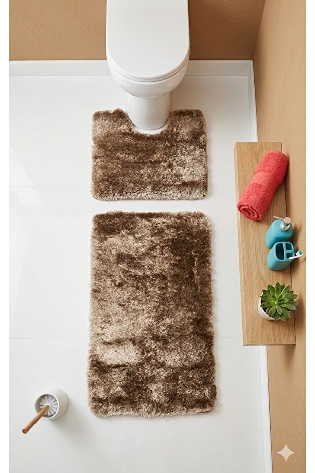 Melody Premium Collection Set of 2 Bath Mats 100X100 60X60 Non-Slip Base Washable Bathroom Set